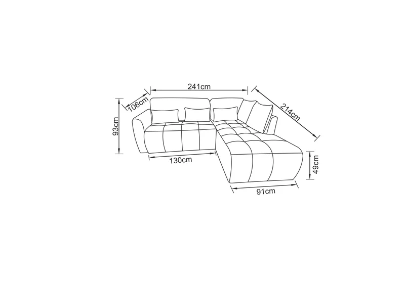 Canapé d'angle en tissu anti tache convertible, 241x214xH93CM - ENVY