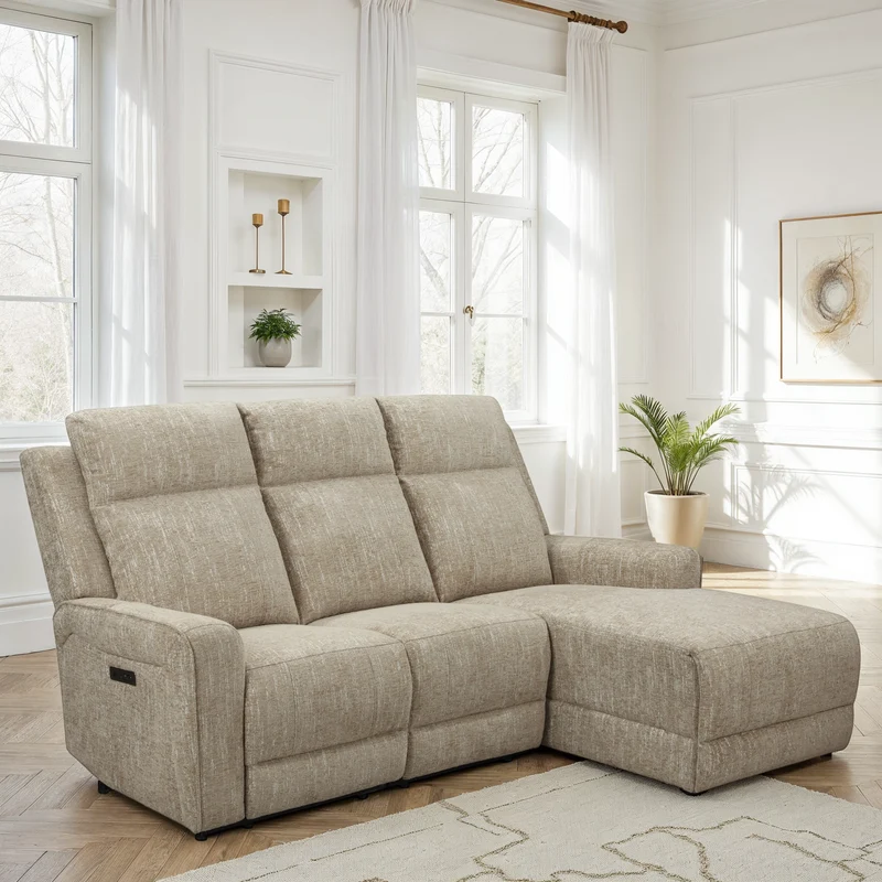 Canapé d'angle avec deux relax en tissu anti tache, 195x157xH105CM - ASTONI