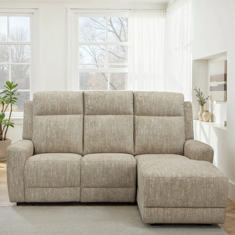 Canapé d'angle avec deux relax en tissu anti tache, 195x157xH105CM - ASTONI