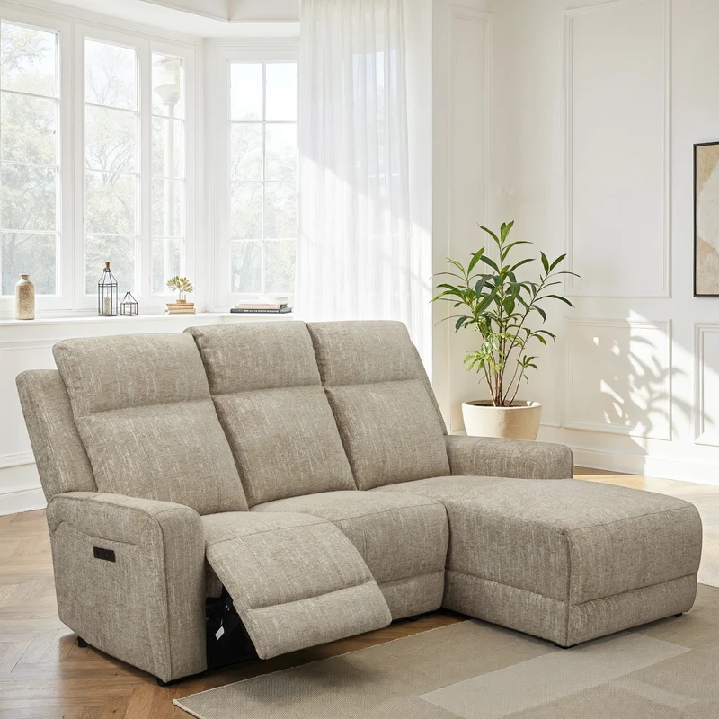 Canapé d'angle avec deux relax en tissu anti tache, 195x157xH105CM - ASTONI