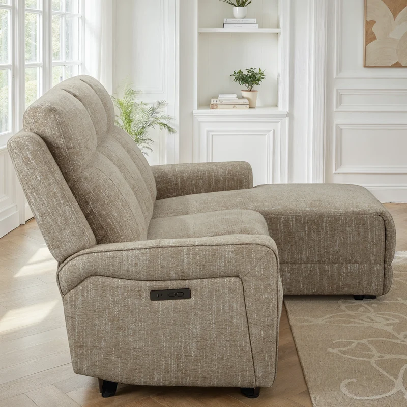 Canapé d'angle avec deux relax en tissu anti tache, 195x157xH105CM - ASTONI