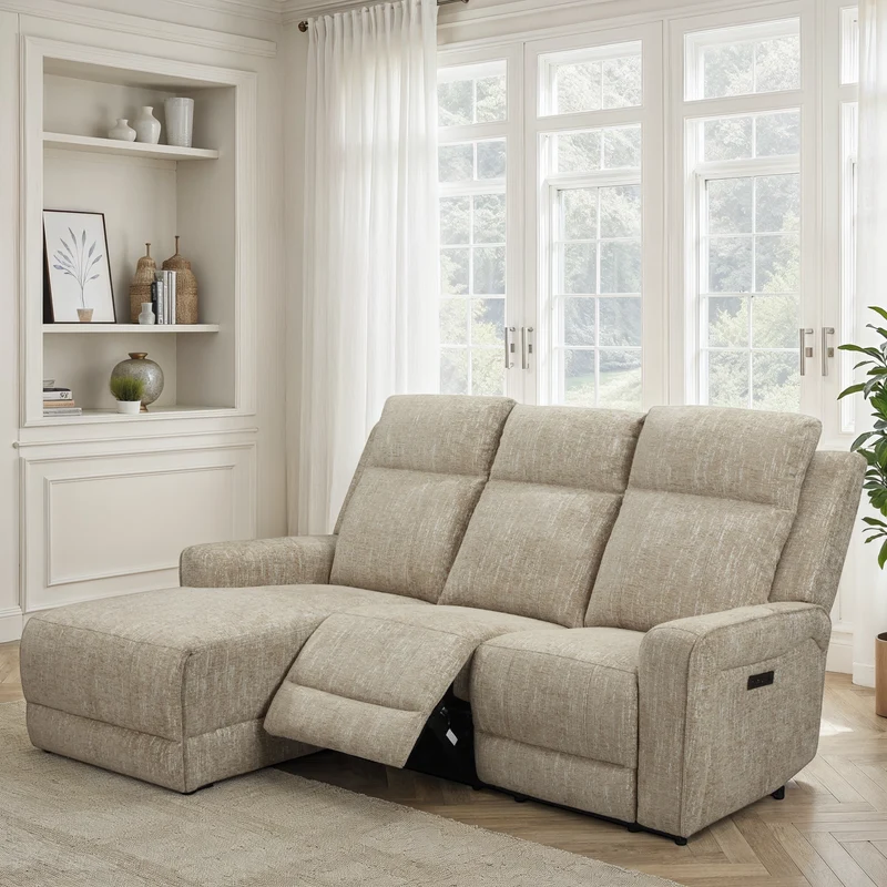 Canapé d'angle avec deux relax en tissu anti tache, 195x157xH105CM - ASTONI