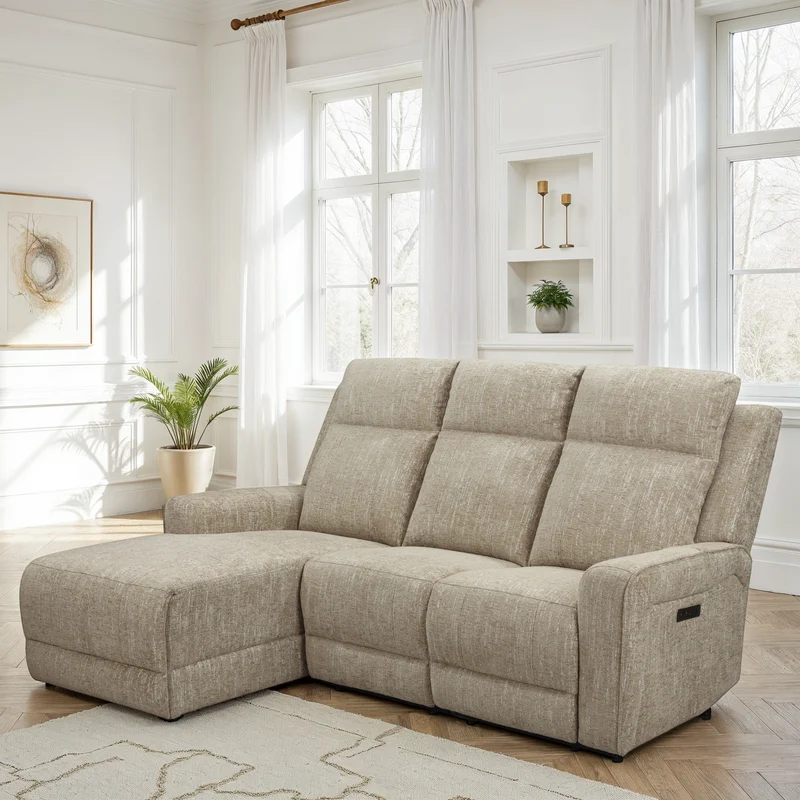Canapé d'angle avec deux relax en tissu anti tache, 195x157xH105CM - ASTONI