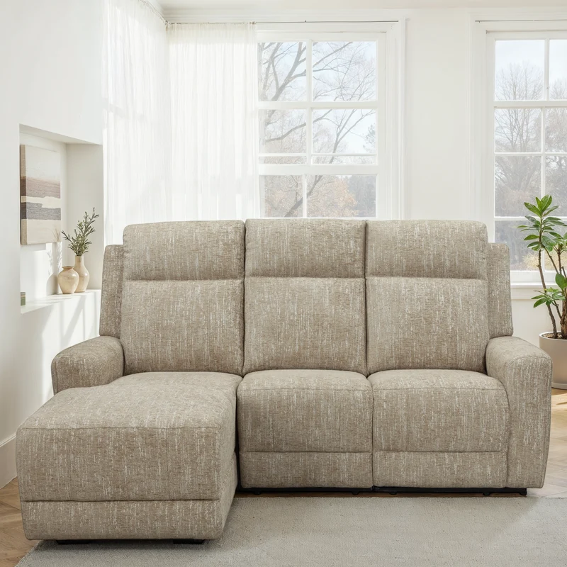 Canapé d'angle avec deux relax en tissu anti tache, 195x157xH105CM - ASTONI