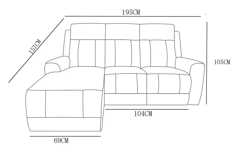 Canapé d'angle avec deux relax en tissu anti tache, 195x157xH105CM - ASTONI