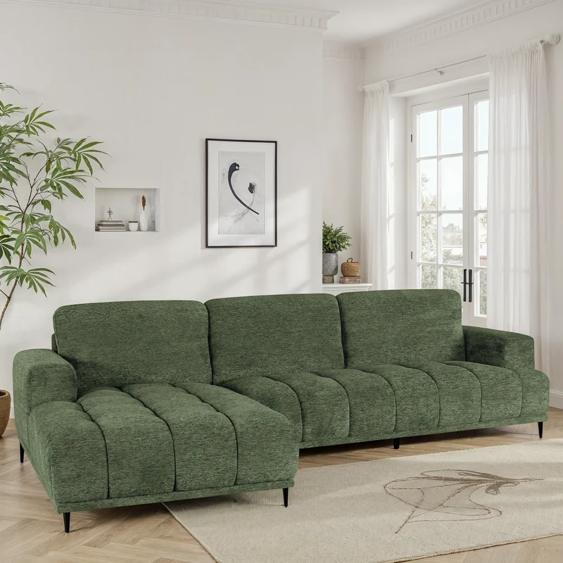 Canapé d'angle en tissu anti tache, 285x160xH88CM - STELLA