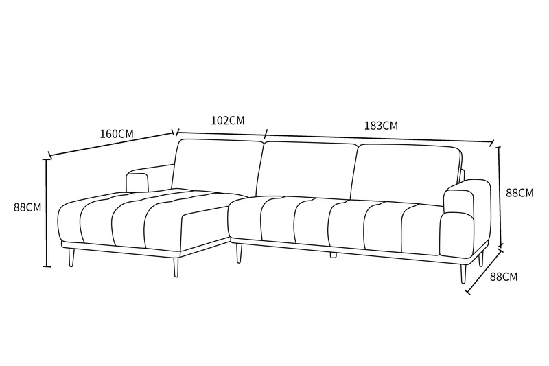 Canapé d'angle en tissu anti tache, 285x160xH88CM - STELLA
