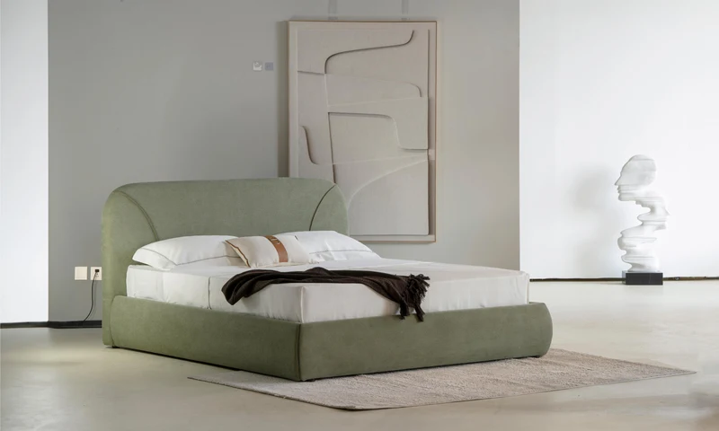 Lit en tissu vert avec sommier Softy