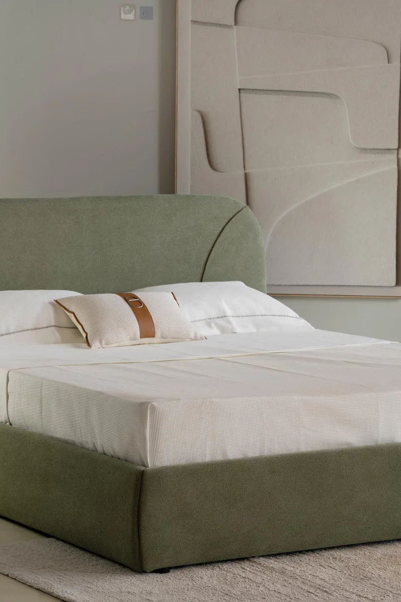Lit en tissu vert avec sommier Softy