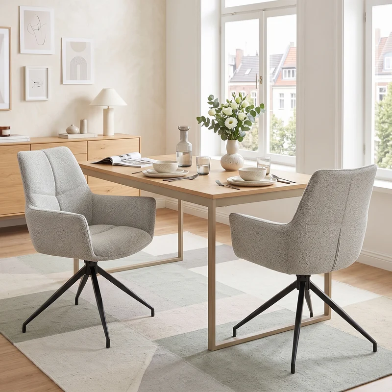Lot de 2 chaises de salle à manger pivotantes 360° en tissu gris clair et accoudoirs PLANTPLUS