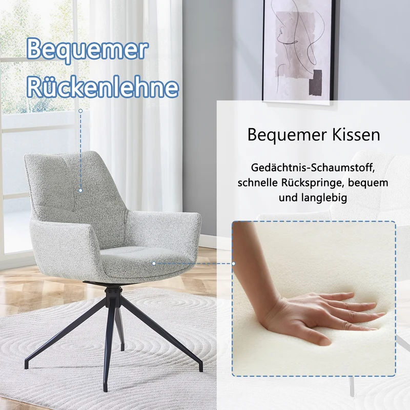 Lot de 2 chaises de salle à manger pivotantes 360° en tissu gris clair et accoudoirs PLANTPLUS