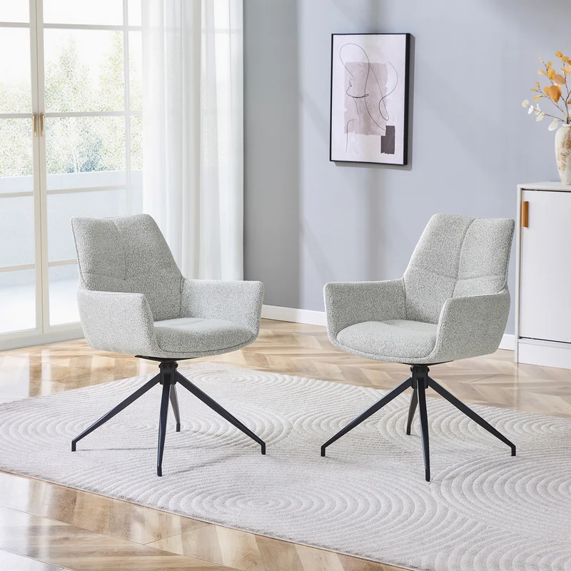 Lot de 2 chaises de salle à manger pivotantes 360° en tissu gris clair et accoudoirs PLANTPLUS