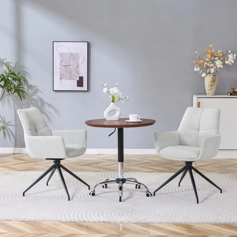 Lot de 2 chaises de salle à manger pivotantes 360° en tissu gris clair et accoudoirs PLANTPLUS