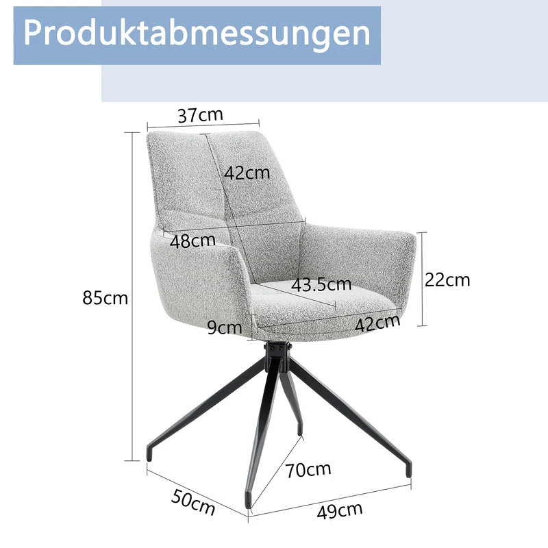 Lot de 2 chaises de salle à manger pivotantes 360° en tissu gris clair et accoudoirs PLANTPLUS