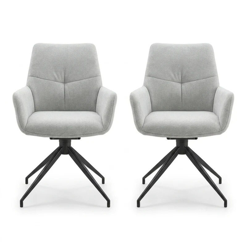 Lot de 2 chaises de salle à manger pivotantes 360° en tissu gris clair et accoudoirs PLANTPLUS
