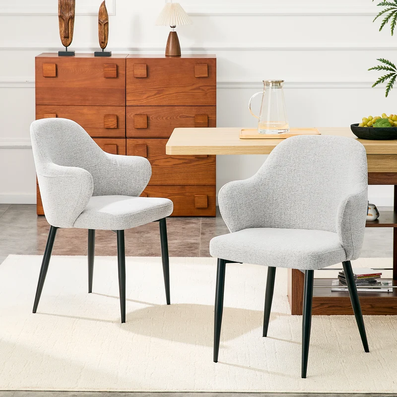 Lot de 2 chaises de salle à manger en tissu gris clair, 83 cm, dossier enveloppant PLANTDESIGN