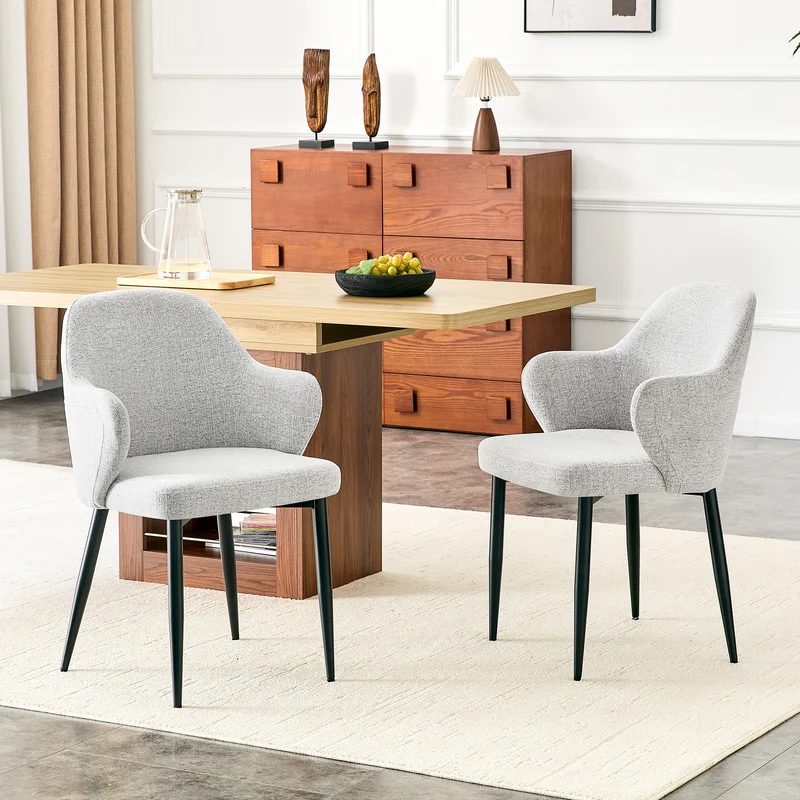 Lot de 2 chaises de salle à manger en tissu gris clair, 83 cm, dossier enveloppant PLANTDESIGN