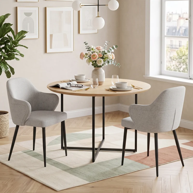 Lot de 2 chaises de salle à manger en tissu gris clair, 83 cm, dossier enveloppant PLANTDESIGN