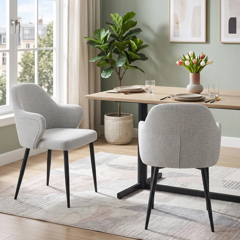Lot de 2 chaises de salle à manger en tissu gris clair, 83 cm, dossier enveloppant PLANTDESIGN