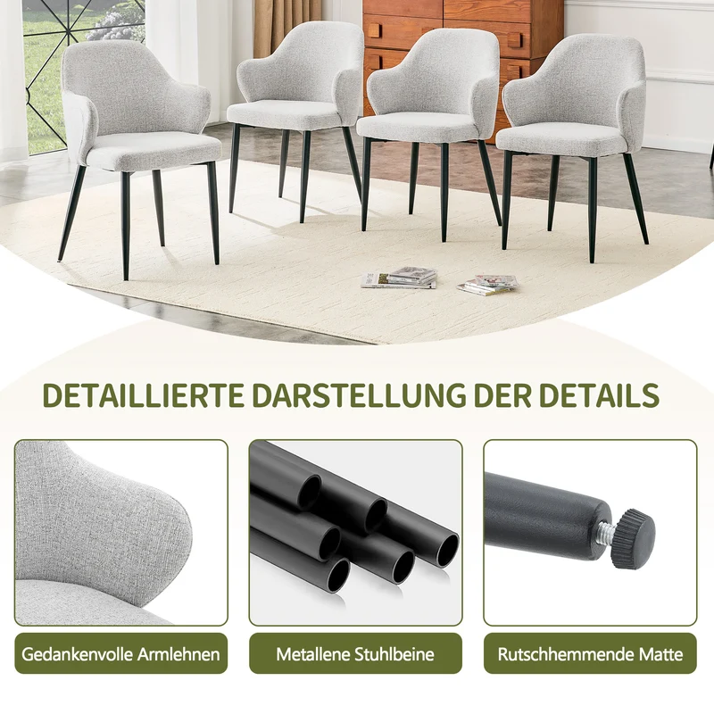 Lot de 2 chaises de salle à manger en tissu gris clair, 83 cm, dossier enveloppant PLANTDESIGN