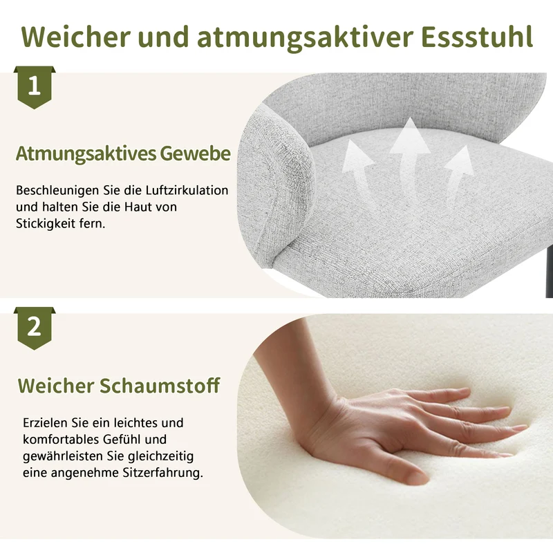Lot de 2 chaises de salle à manger en tissu gris clair, 83 cm, dossier enveloppant PLANTDESIGN