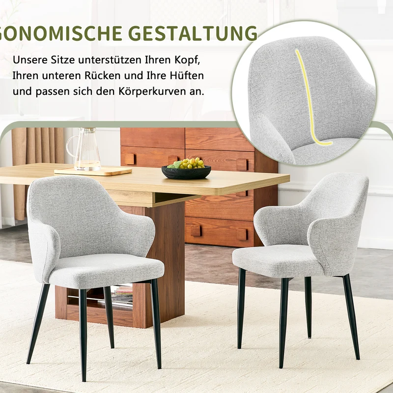 Lot de 2 chaises de salle à manger en tissu gris clair, 83 cm, dossier enveloppant PLANTDESIGN