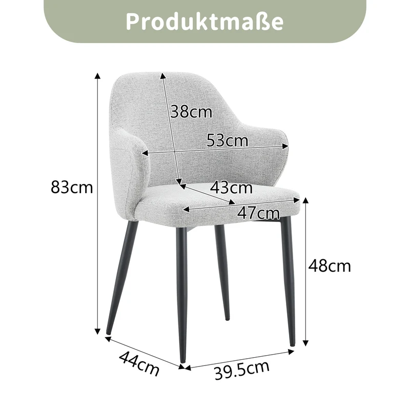 Lot de 2 chaises de salle à manger en tissu gris clair, 83 cm, dossier enveloppant PLANTDESIGN