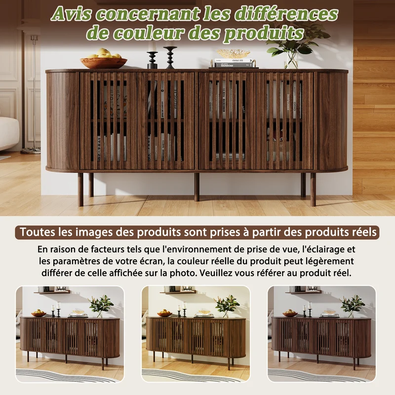 Buffet effet noyer 4 portes coulissantes ajourées 160x40x70cm PANELPRO
