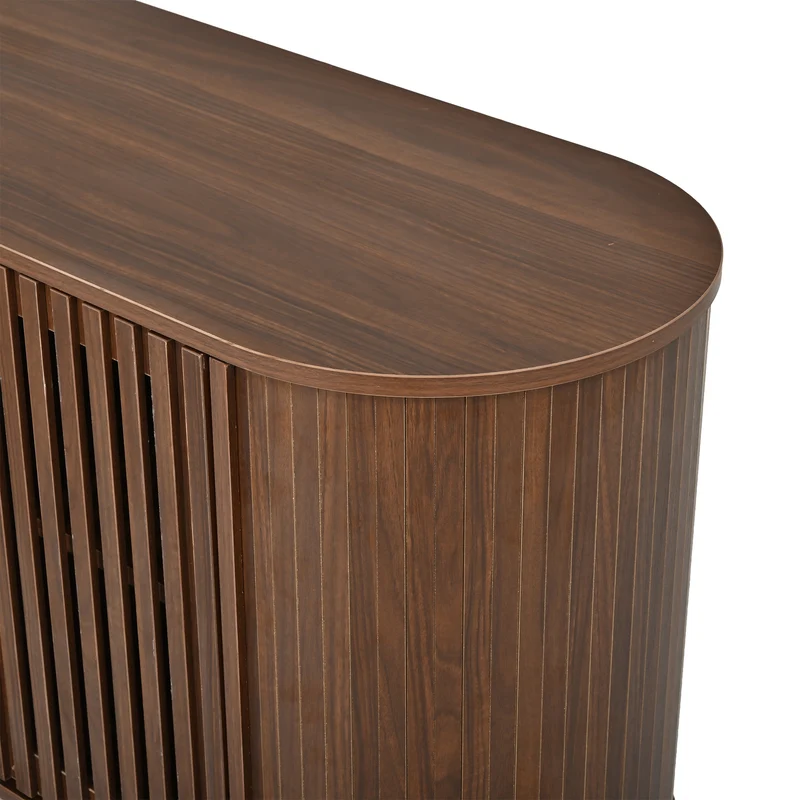 Buffet effet noyer 4 portes coulissantes ajourées 160x40x70cm PANELPRO