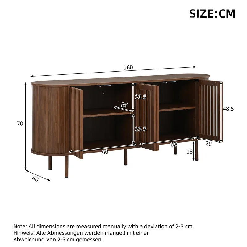 Buffet effet noyer 4 portes coulissantes ajourées 160x40x70cm PANELPRO