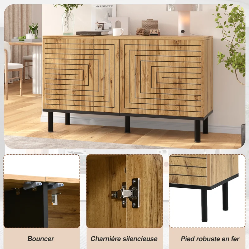 Buffet effet bois design geometric 3 portes 6 compartiments MODERNCORNER