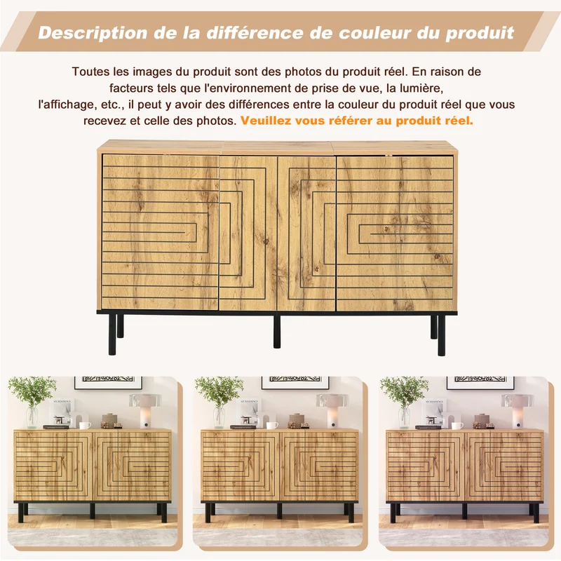 Buffet effet bois design geometric 3 portes 6 compartiments MODERNCORNER