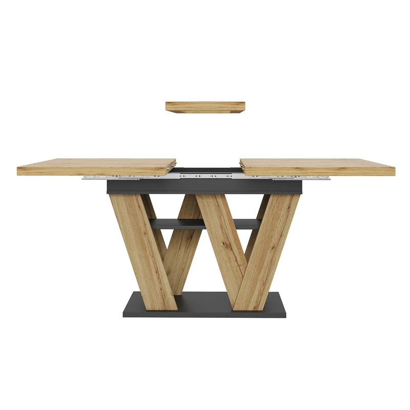 Table de salle à manger extensible effet bois naturel, pieds en W et rangement 119-158,5×80cm MODERNSTYLE