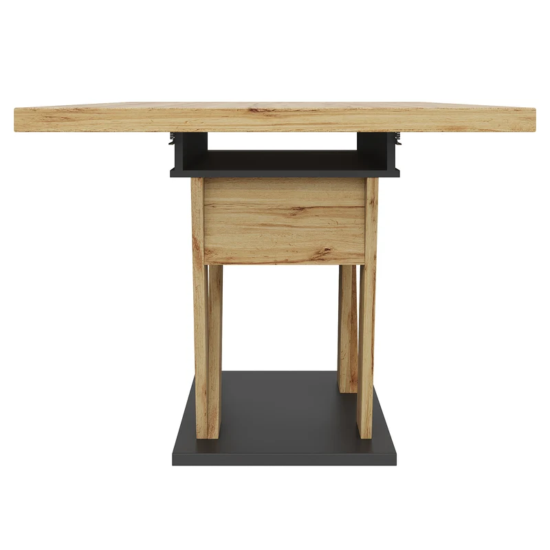 Table de salle à manger extensible effet bois naturel, pieds en W et rangement 119-158,5×80cm MODERNSTYLE