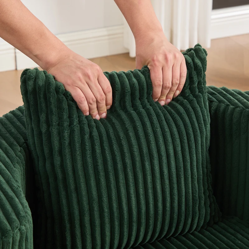 Fauteuil pivotant 360° en velours côtelé vert émeraude, avec rangement MODERNELITE