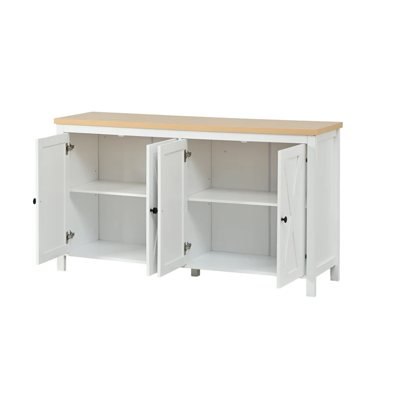 Buffet blanc et effet bois à 4 portes, style scandinave 140×40×78cm MODERNMIRRORHOME