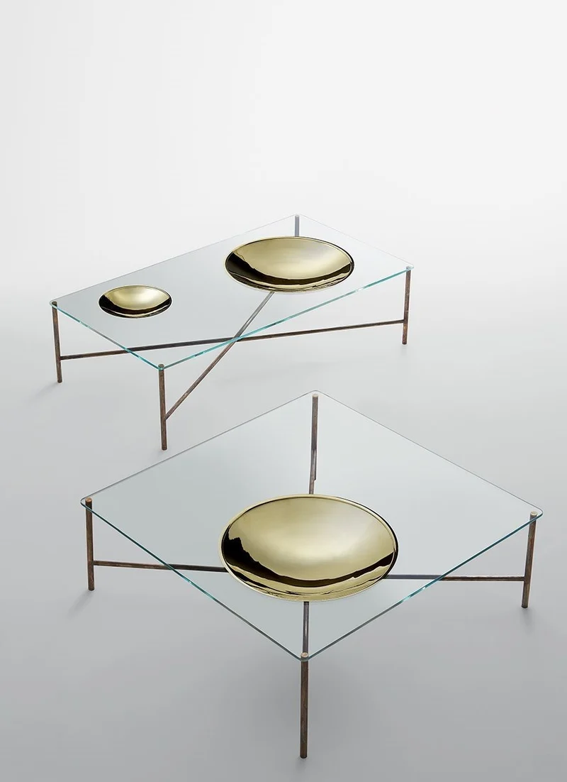 Table basse en verre & métal - Golden Moon