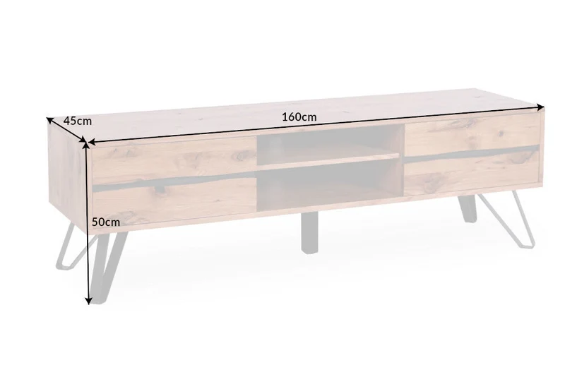 Meuble TV massif LIVING EDGE 160cm chêne sauvage huilé bord d’arbre lowboard