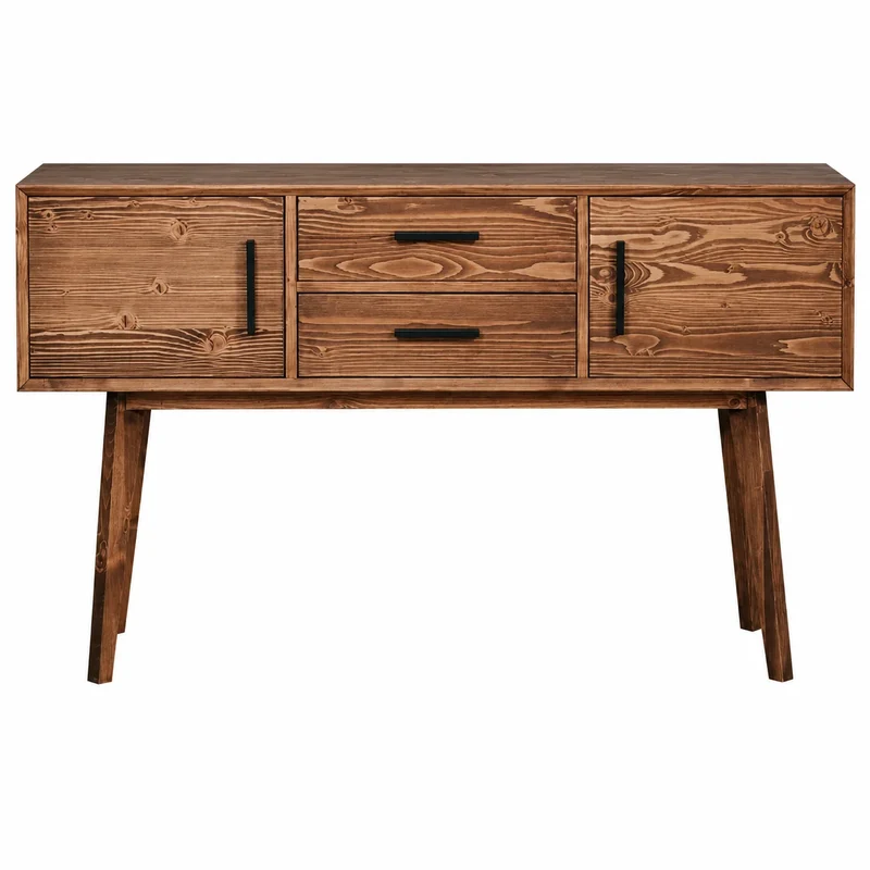 Console 2 portes 2 tiroirs en épicéa brossé huilé whisky | Nosta