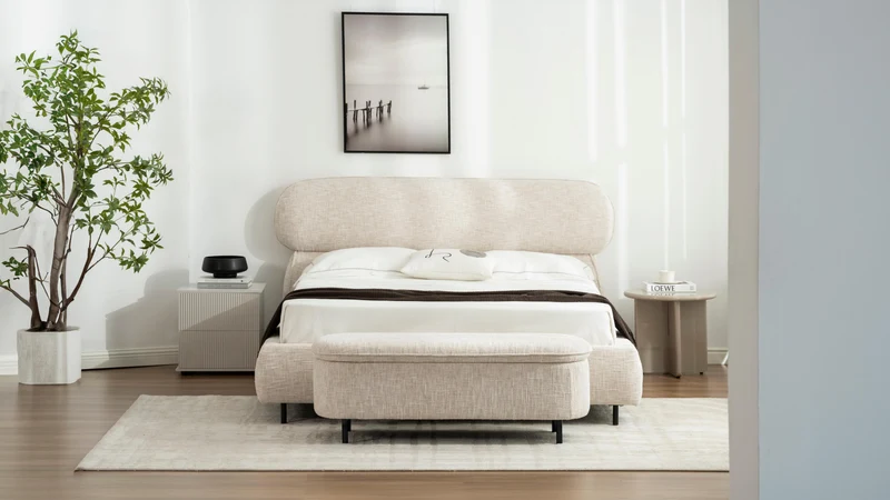 Lit en tissu avec sommier inclus Emilie