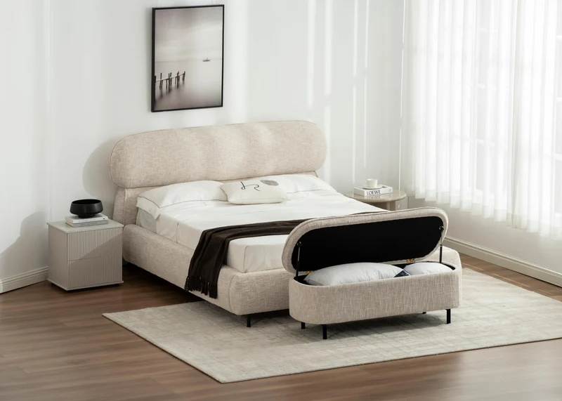 Lit en tissu avec sommier inclus Emilie