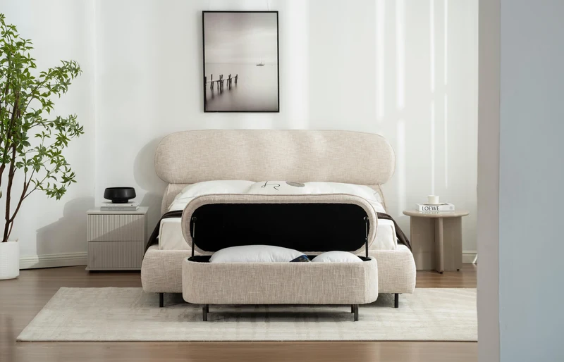 Lit en tissu avec sommier inclus Emilie