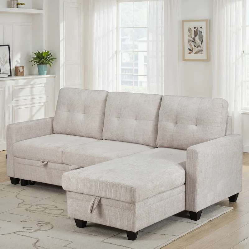 Canapé d'angle convertible et reversible en tissu anti tache, 210x154xH90CM - LEANDRO