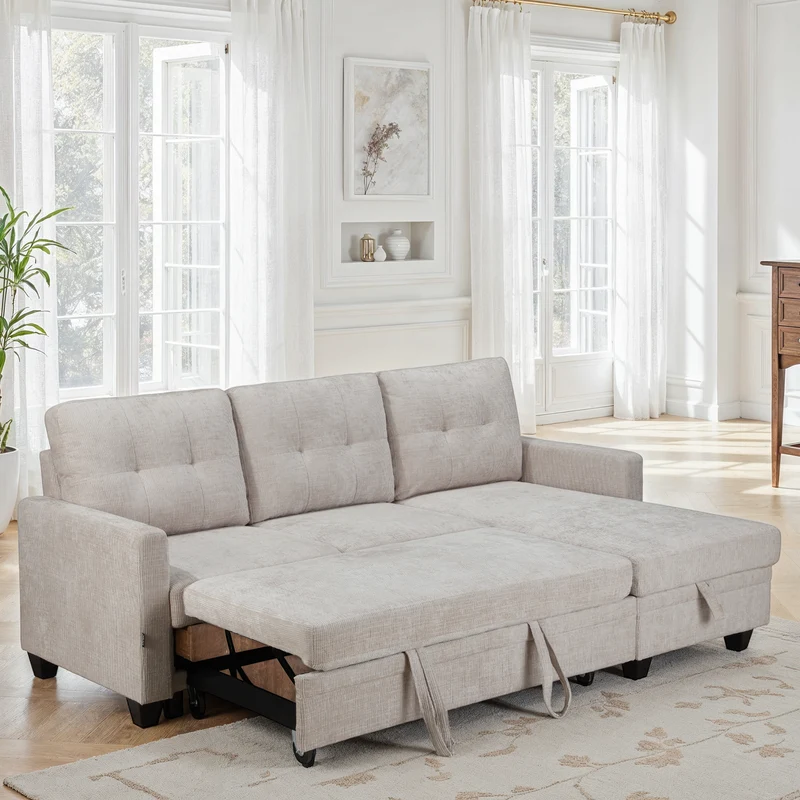 Canapé d'angle convertible et reversible en tissu anti tache, 210x154xH90CM - LEANDRO