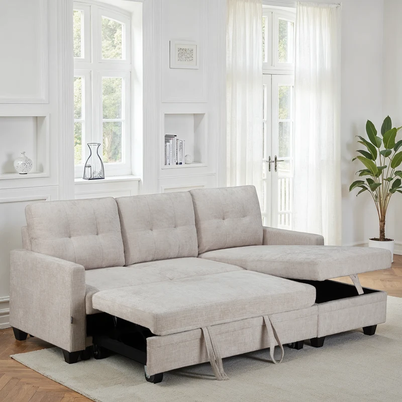 Canapé d'angle convertible et reversible en tissu anti tache, 210x154xH90CM - LEANDRO