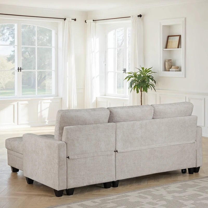 Canapé d'angle convertible et reversible en tissu anti tache, 210x154xH90CM - LEANDRO