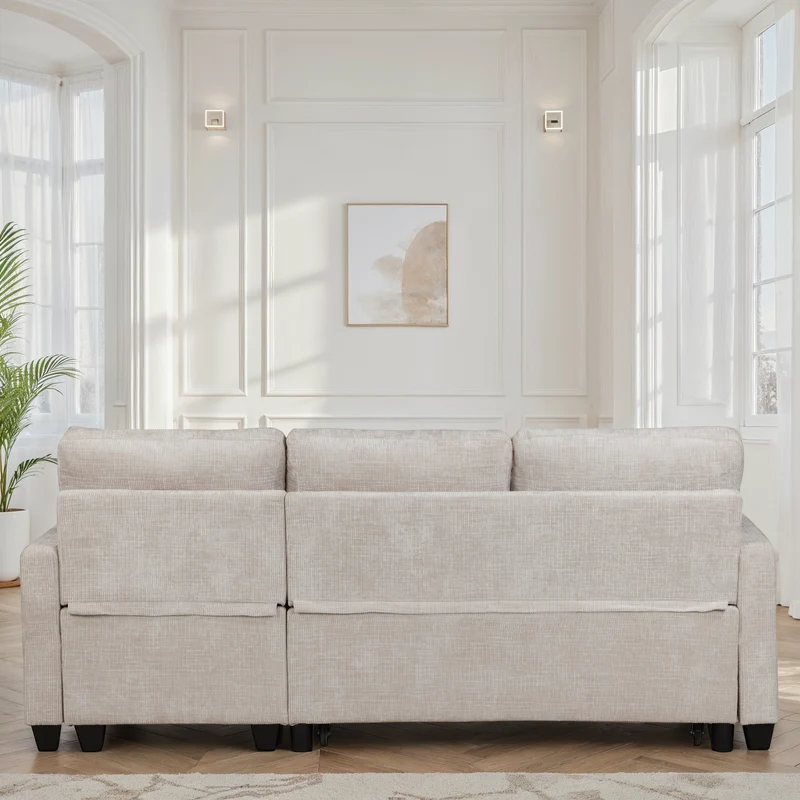 Canapé d'angle convertible et reversible en tissu anti tache, 210x154xH90CM - LEANDRO