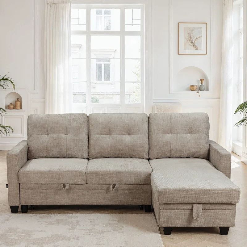 Canapé d'angle convertible et reversible en tissu anti tache, 210x154xH90CM - LEANDRO