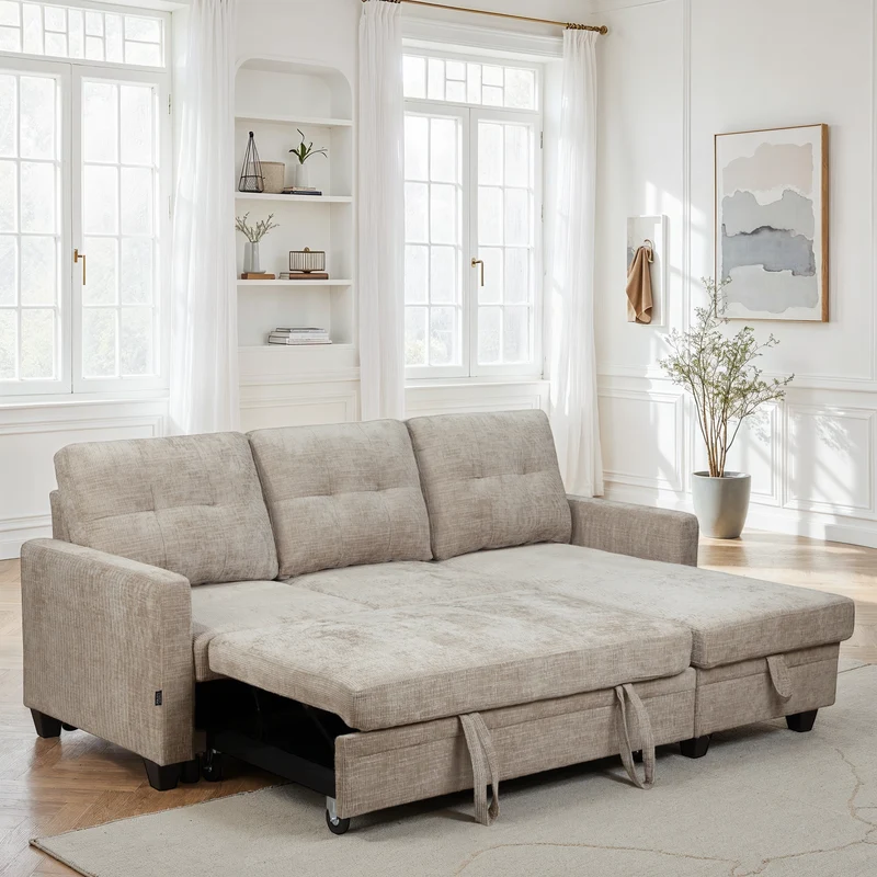 Canapé d'angle convertible et reversible en tissu anti tache, 210x154xH90CM - LEANDRO