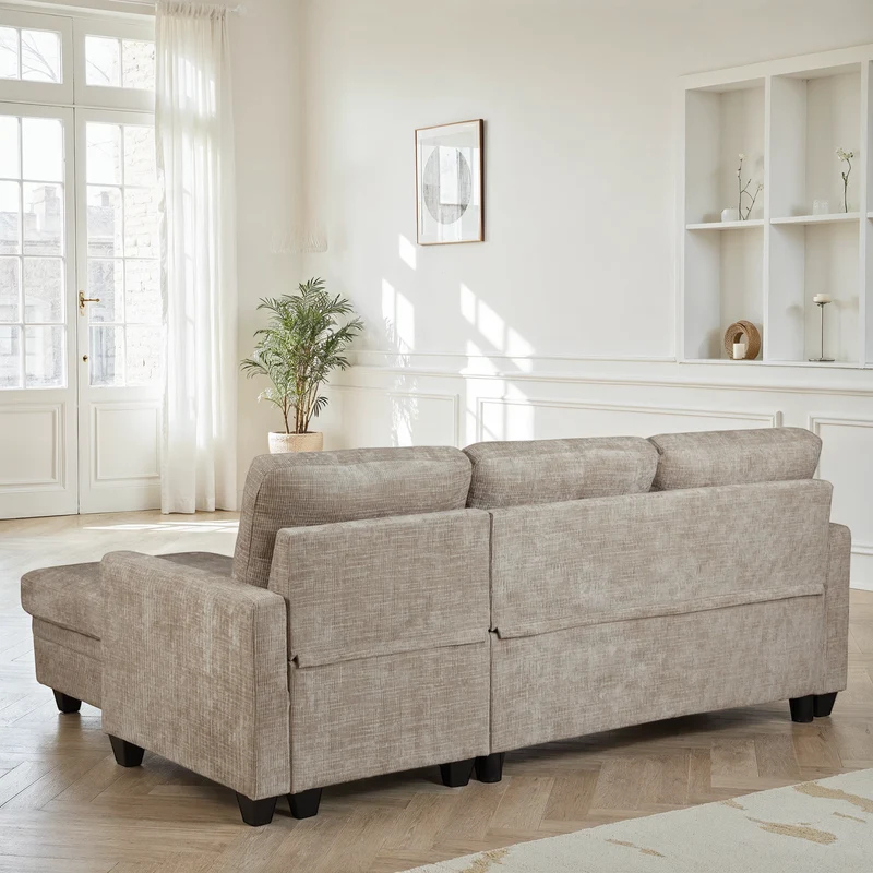 Canapé d'angle convertible et reversible en tissu anti tache, 210x154xH90CM - LEANDRO